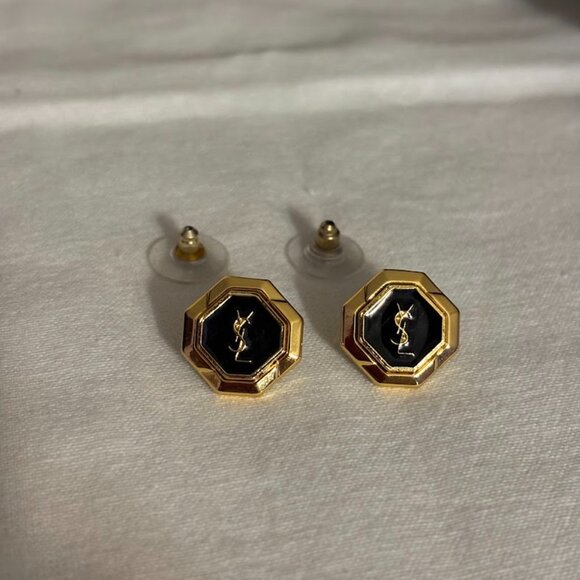 Beautiful YSL Gold Tone / Black Earrings with YSL pouch - Picture 9 of 16